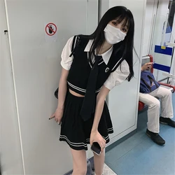 Women Blouse Preppy Style Short Skirt Top Female Vest Shirt Jk Japanese Style Wear V-neck Sweater Coat Stacking School Sister