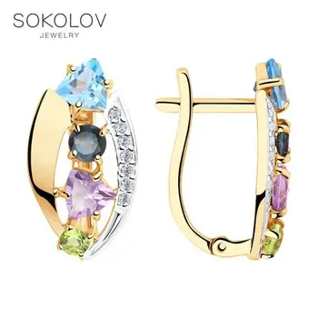 

SOKOLOV drop earrings with stones of gold with a mix of stones, fashion jewelry, 585, women's male, long earrings