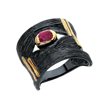 

Silver ring with corundum sunlight sample 925