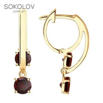 

SOKOLOV drop earrings with stones of gold with garnets fashion jewelry 585 women's male, long earrings