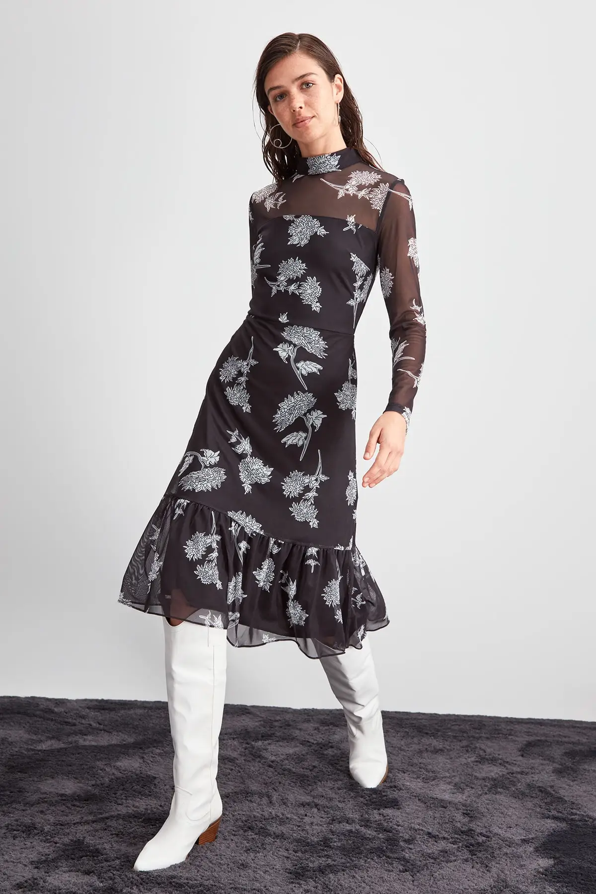 

Trendyol Flower Print Tulle Knit Dress TWOAW20EL1944