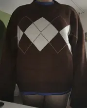 De invierno suéter De punto De Mujer De gran tamaño sudaderas Argyle Ropa De moda hembra De manga larga De Corea cultivos Top mujeres Ropa De Mujer