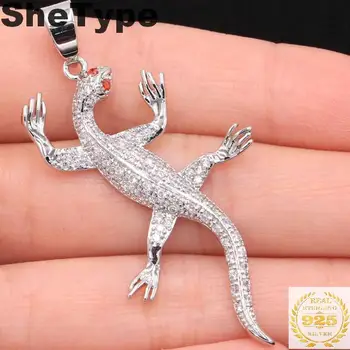 

50x27mm SheType Gecko 3.6g Created White Sapphire Gift For Man 925 Solid Sterling Silver Pendant