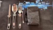 3 uds 1 set portátil al aire libre Camping viajes Picnic plegable de acero inoxidable cubiertos cuchara tenedor cuchillo vajilla envío gratis