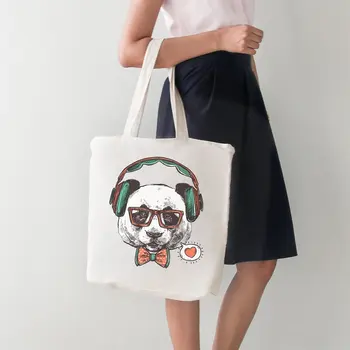 

Angemiel Bag Earphone Who Listens to Music Panda Big Shopping Beach Tote Bag
