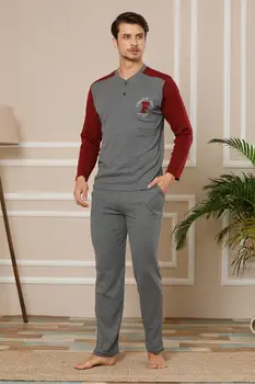 

STRAWBERRY Women 'S Navy Blue Cotton Long Sleeve İnterlok Pajamas Suit