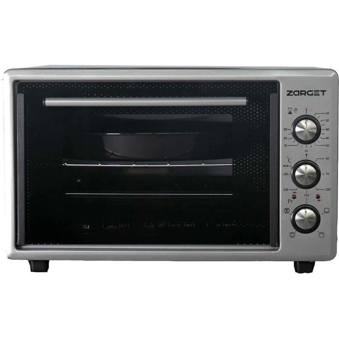Мини-печь ZARGET ZMO 3625GB (1300 Вт; объем 36 л; нагрев до 300°C; термостат; механический таймер; подсветка)