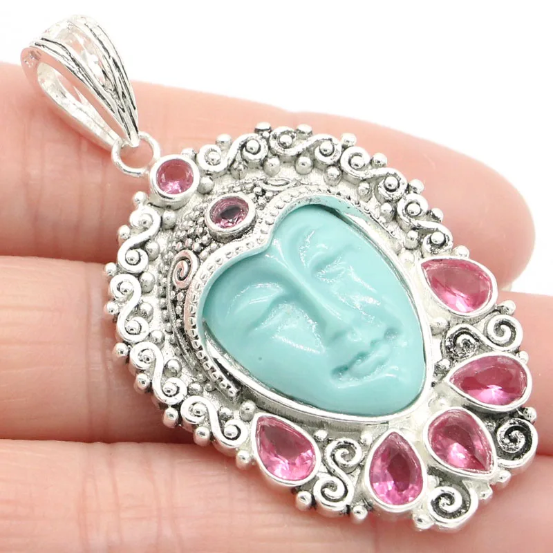 54x30mm Unique Goddess White Torquoise Face Ruby Tourmaline Peridot Amethyst Birthday Gift For Sister Silver Earrings Dating