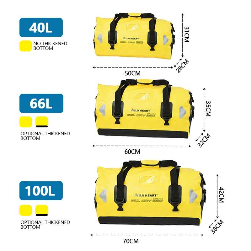 Hot Sale WILD HEART Waterproof Duffel Bag 40L 66L 100L Waterproof Motorcycle Bag 500D Tarpaulin Motorbike Bag Camping Travel Bag 3