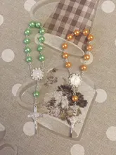 Perla de imitación de cuentas católica Rosario Católico comunión color plata alas colgantes del Crucifijo pulsera lindo regalo