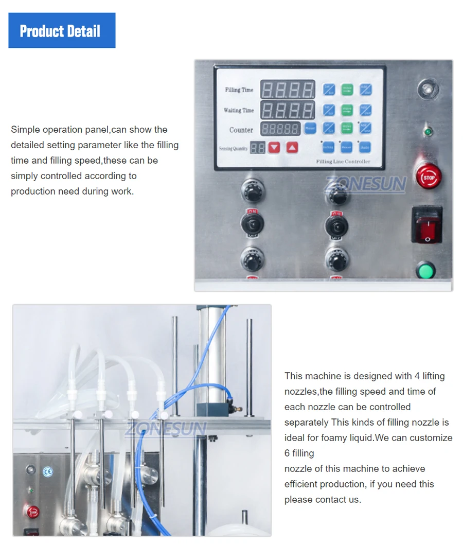 ZONESUN ZS-FAL180S Tabletop 4 Diving Heads Liquid Filling Capping Sealing Production Line