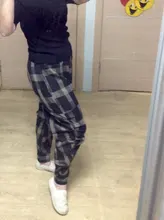 Pantalones harén de cintura elástica para mujer, pantalón holgado Vintage de algodón y lino a cuadros, estilo artístico, de talla grande, para primavera y verano, D414