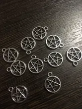 15 Uds. De abalorios de pentagrama de estrella, 17x14mm, colgantes plateados de Color plata antigua, fabricación artesanal, búsqueda de joyería tibetana