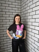 Black T-Shirt Daisy Duck Cartoon Print Sweet Women Cute Disney Fashion Tee-Tops Pullover