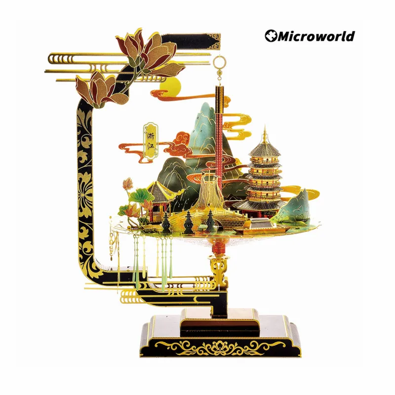 Microworld 3D Metal Nano Puzzle Chinese Zhejiang Province Featured Buildings Models Kits DIY Laser Cut Jigsaw Toys For Adult