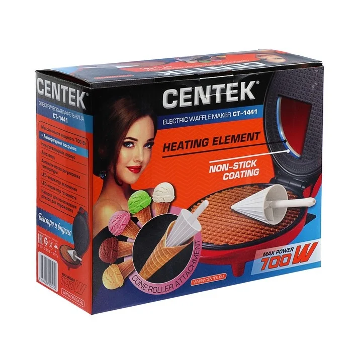 Вафельница Centek CT 1441 700 Вт тонкие вафли антипригарное покрытие красная|Вафельницы