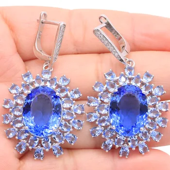 

SheType Big Heavy 11.86g Violet Tanzanite CZ Gift Girls 925 Solid Sterling Silver Earrings 45x26mm