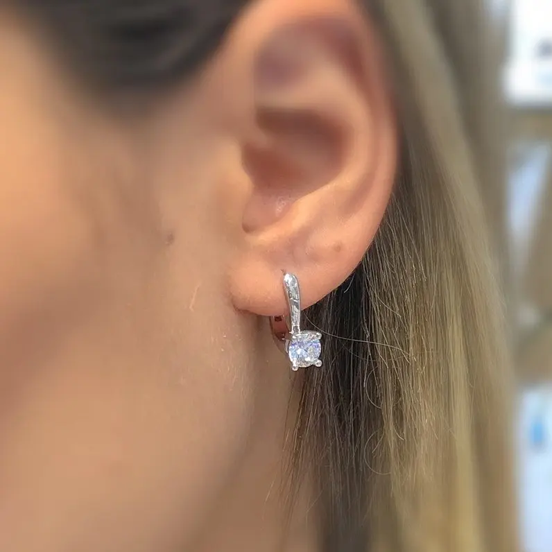 Оригинальные серьги Swarovski 6 мм помолвка Белое золото монтюр серебряные серьги