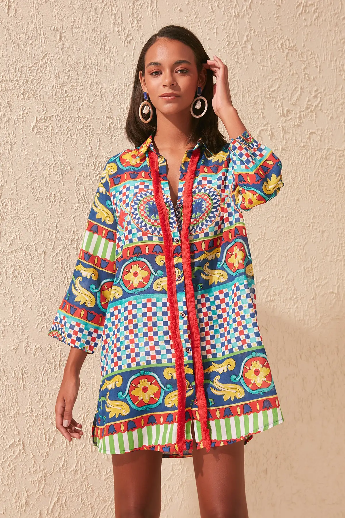 Trendyol Tassels Shirt Voile Dress TBESS20GO0163|Blouses & Shirts| - AliExpress