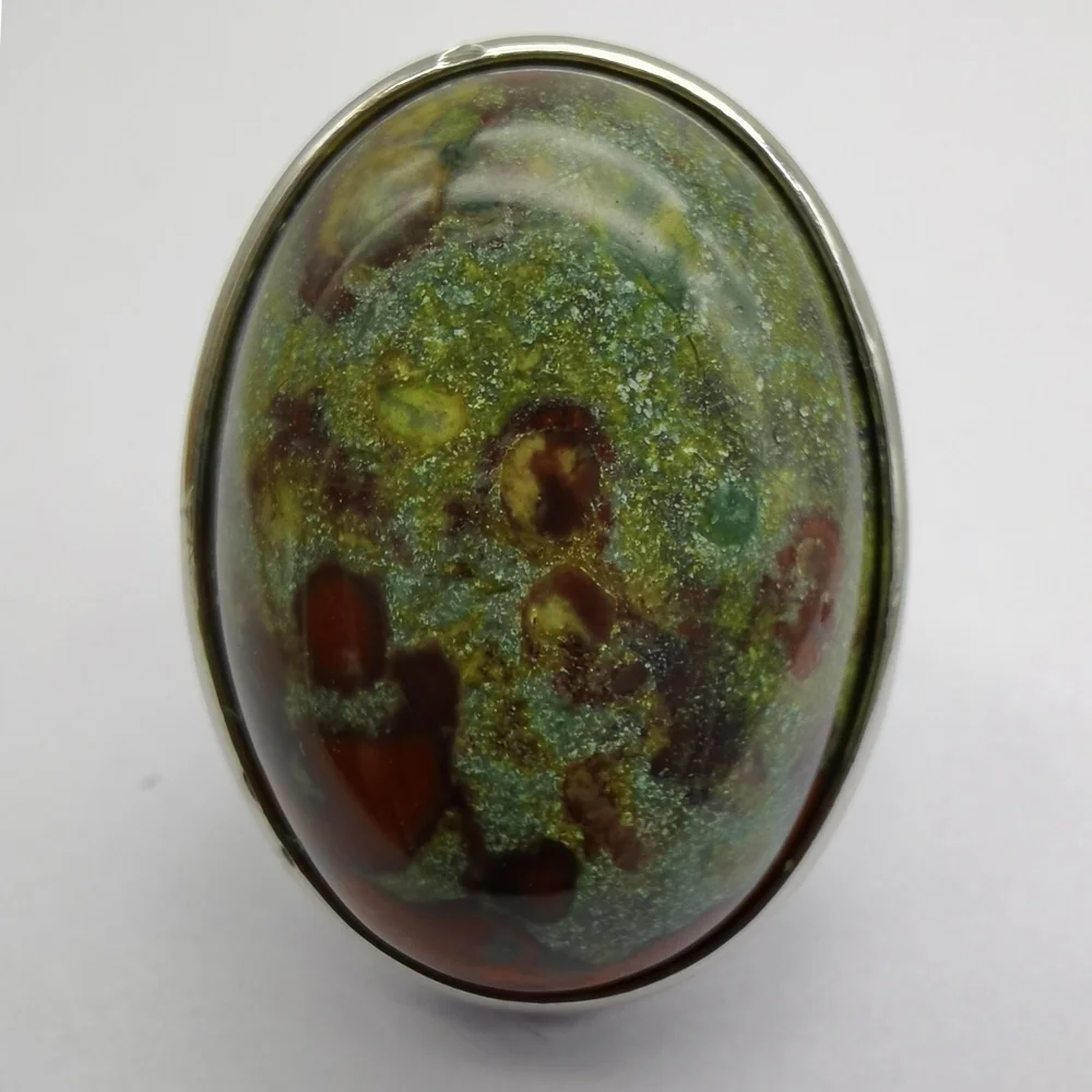 Dragon Blood Stone Oval Bead GEM Finger Ring Jewelry Size 8-9  X102 2