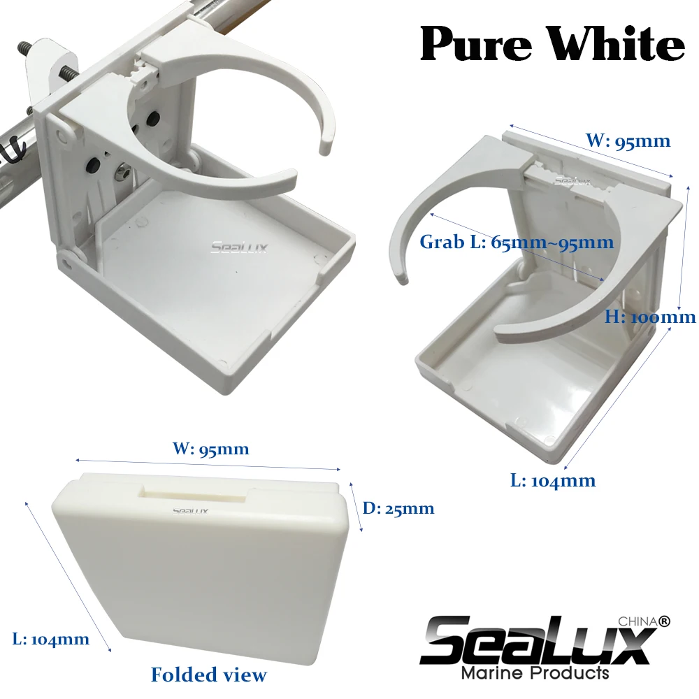 

Sealux Plastic ABS Adjustable Drink Holder Folding Cup With Clamp for Marine Yacht Boat and Car RV
