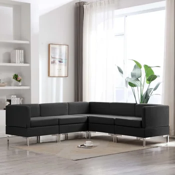 

5 PCs black fabric sofa Set sofa