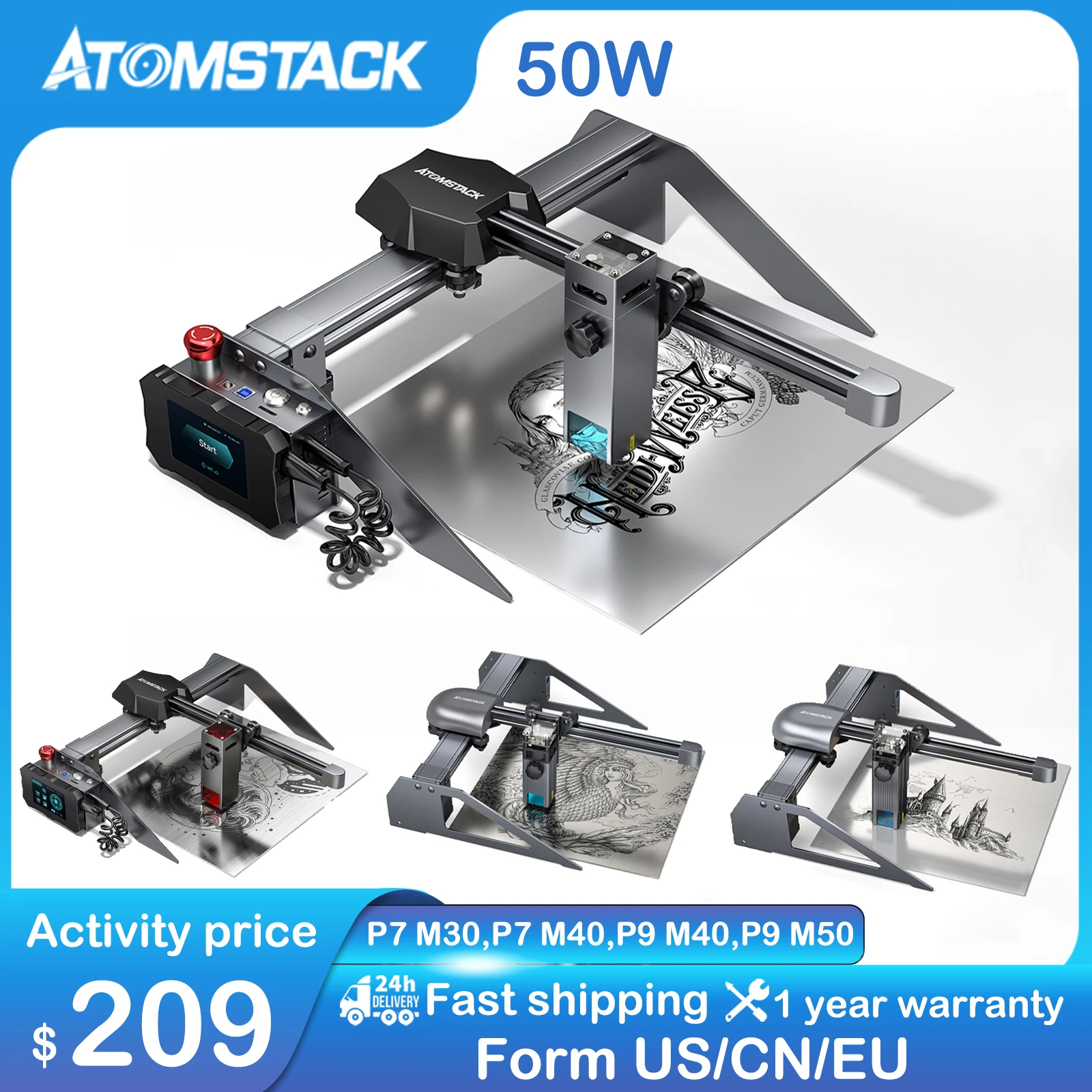 Laser Engraver ATOMSTACK P9 P7 M50 Portable 50W  CNC Desktop DIY Dual Compression Spot Ultra-thin 10W Laser Output Fixed-Focus best budget 3d printer