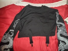 Sweatshirts Harajuku Crop Print Dark-Dragon Goth Vintage Fall Flare-Sleeve Pathchwork