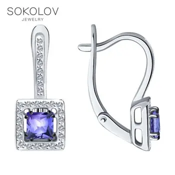 

Sokolov drop earrings with stones in white gold with diamonds and tanzanites, fashion jewelry, 585, women's male, long earrings