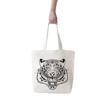 

Angemiel Bag Large Black White Tiger Picture Shopping Beach Tote Bag
