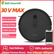 360 smartai 30v max robot vacuum cleaner 2600pa navegação visual slam caminho planejamento molhado reboque automático vida de carregamento 110min aspirador