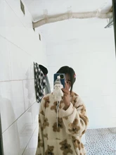 V-hanver-Sudadera con capucha para mujer, suéter con patrón de oso, de felpa cálida, Estilo Vintage coreano, holgado, para invierno, 2020