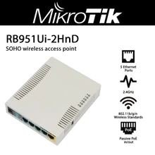 RB951Ui-2HnD точка доступа 2,4 ГГц с пятью портами Ethernet и выходом PoE на порт 5. Процессор 600 МГц, ОЗУ 128 Мб и порт USB