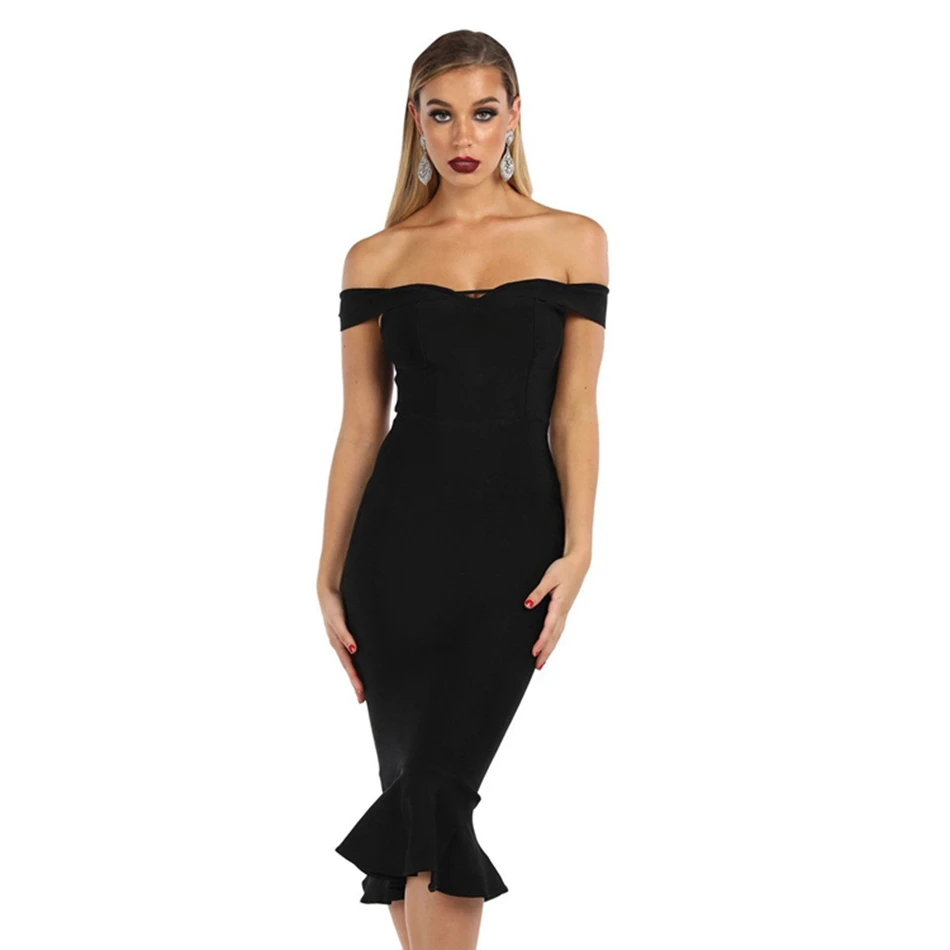 LEGER BABE осеннее женское Бандажное платье Vestidos оборки, открытые плечи платье для ночного клуба Черное вечернее платье знаменитостей