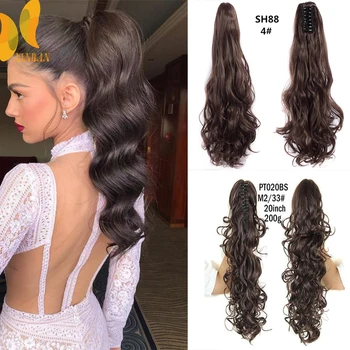 

XINRAN Claw Clip Wavy Ponytail Extensions Long Thick Wave Ponytail Extension Synthetic Fiber Clip In Hair Extensions For Women