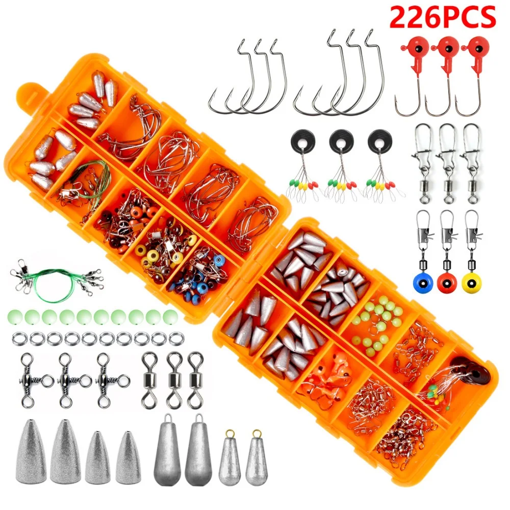 

226pcs/box Fishing Box Accessories Sea Carp Fishing Set Rock Lure Kit Box Jig Hooks Swivels Snaps With Fishings Tackle Box