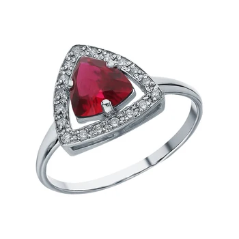 

Silver ring with cubic zirconia and rubies synthetic sunlight sample 925