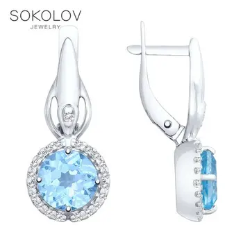 

Sokolov silver drop earrings with stones with Topaz and cubic zirconia, fashion jewelry, 925, women's male, long earrings