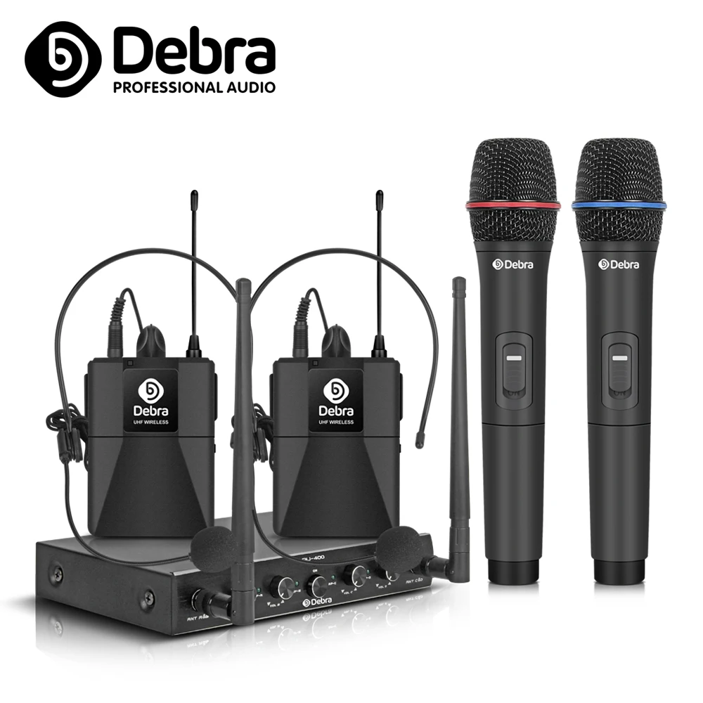 AU 400 UHF 4 канала Беспроводной микрофонная система ручной и петличный гарнитуры микрофон 80 м Диапазон