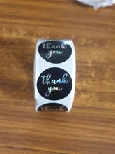 Pegatinas de agradecimiento láser para paquete de regalo, etiquetas de sellado rosa y negro, adhesivo redondo de papelería, 500 Uds.