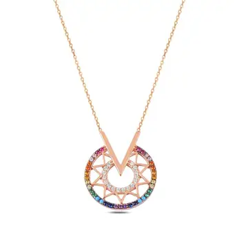 

925 Sterling Silver Necklace Jewelry Multicolour Zircon Stone V Stylish Women Gift Quality Jewelryes from Turkey
