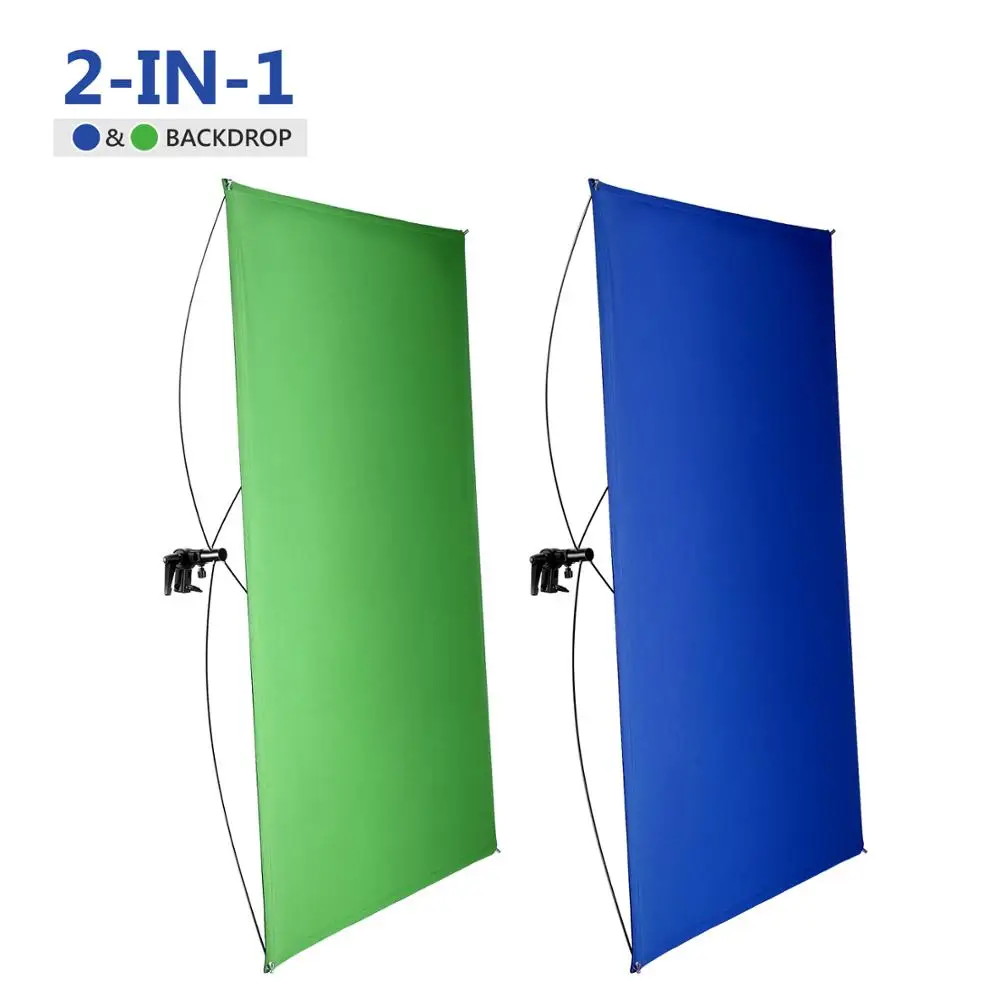  NEEWER Telón de fondo plegable de doble cara con soporte de  soporte, pantalla verde Chromakey de 5 x 7 pies, color azul y verde, 2 en  1, con soporte de soporte