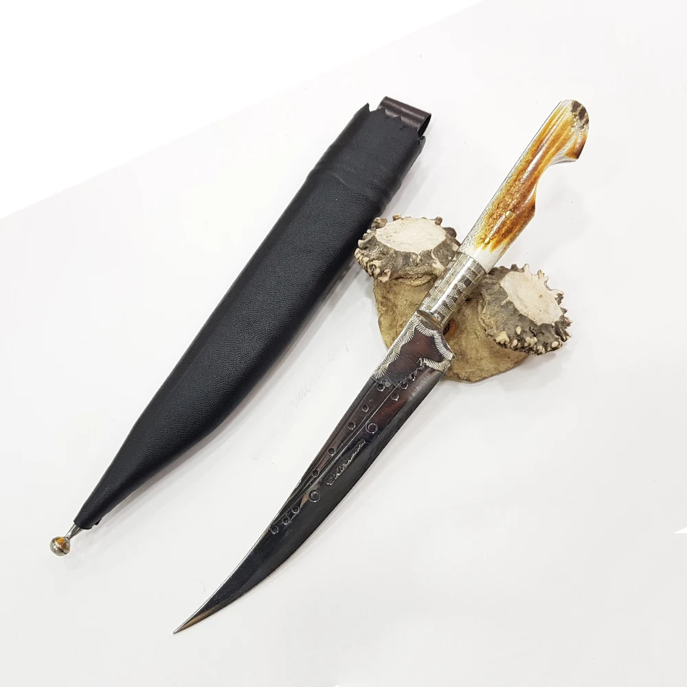 

Historical Hand Made Surmene Wedge Cutter Antique Leather Case for Gift Ramiz Kamasi Knife The Handle Made Of Deer Antlers