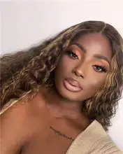 ALICE-pelucas de cabello humano rizado con malla frontal, cabello con cierre superior de cuero cabelludo de 150% de densidad, no Remy