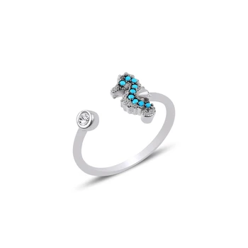 

KUTAYDAN Nano Turquoise Stone Adjustable Tall Seahorse Ring 925 Sterling Silver