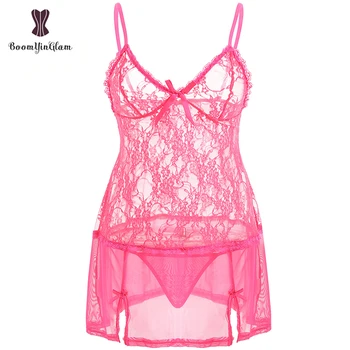 

Adjustable Straps Pink Sexy Underwear Fashion Women Lace Lingerie Clubwear Deep V-Neck Backless Nightdress Sleepwear 1020#