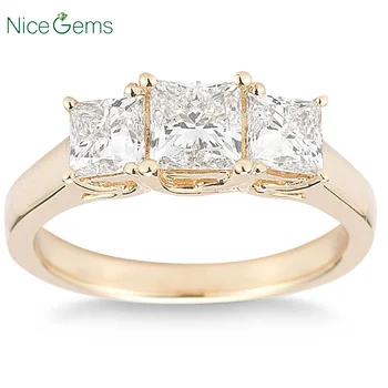 

NiceGems 18K Yellow Gold D Color Moissanite 2.0CTW Princess Cut Three Stone Moissanite Engagement Ring for Women