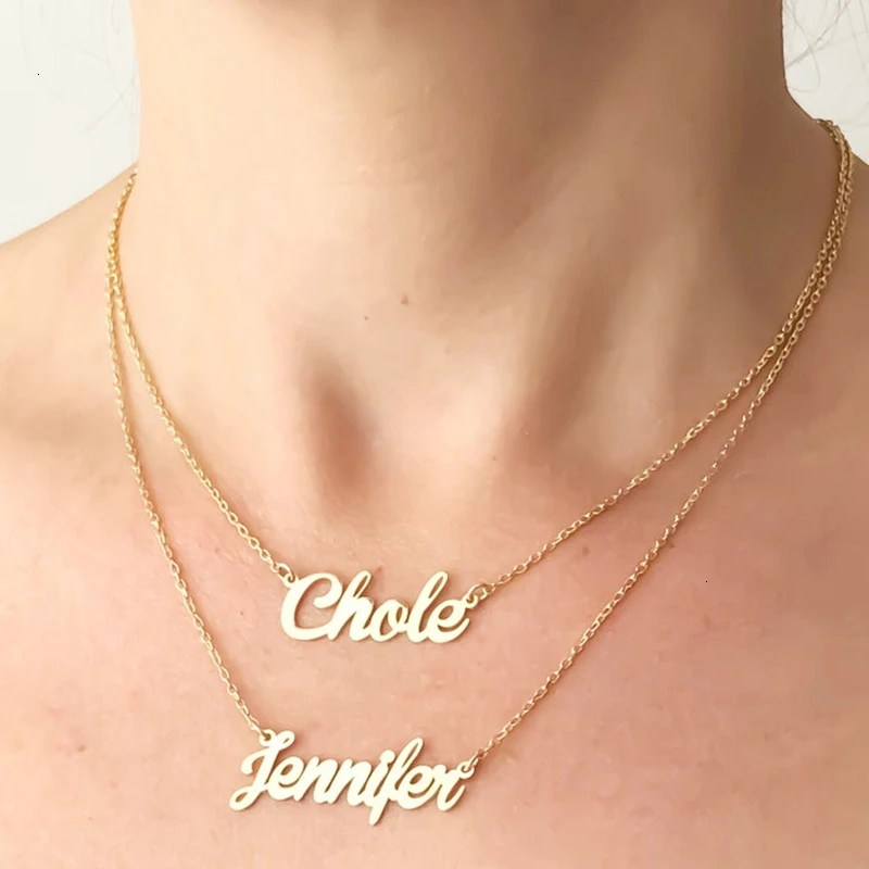 

Custom Double Layered Name Necklaces For Women Fashion Jewelry Personalized Two Name Pendant Necklace Friendship Birthday Gifts