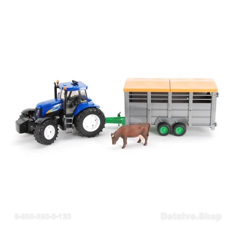 01-695 Трактор New Holland T8040 с прицепом для перевозки крупного рогатого скота, с коровой в комплекте