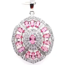 43x28 мм потрясающий розовый турмалин натуральный CZ подарок для сестры серебряный кулон